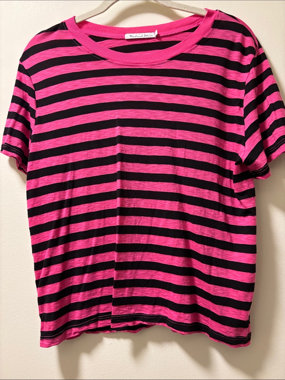 Michael Stars Kids Hot Pink and Black Striped Short Sleeve Tee